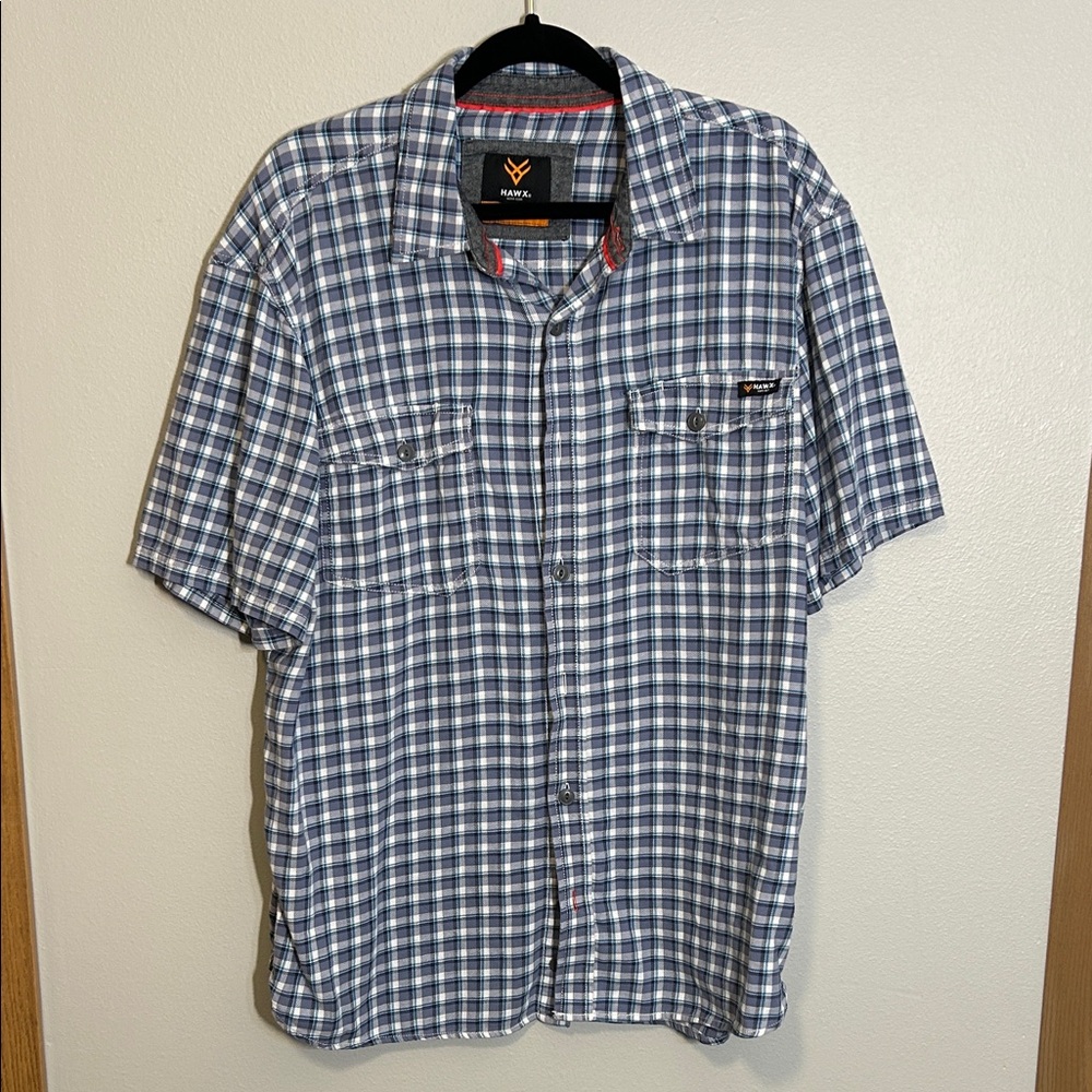 Hawx Men's Blue Checkered Casual Shirt Workwear Medium